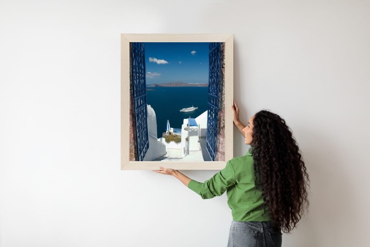 Plakat Santorini Niebieska Brama Z Widokiem Na Morze