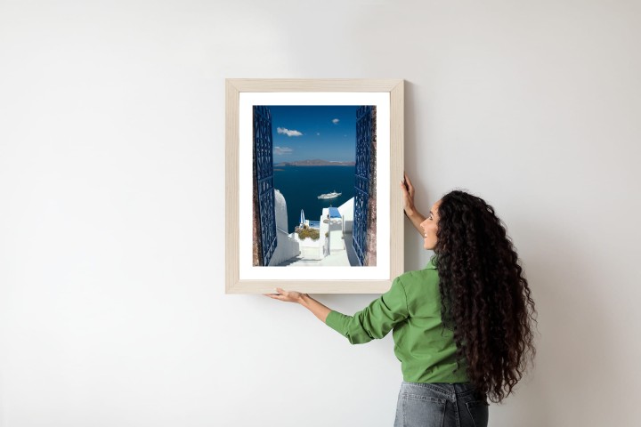 Plakat Santorini Niebieska Brama Z Widokiem Na Morze