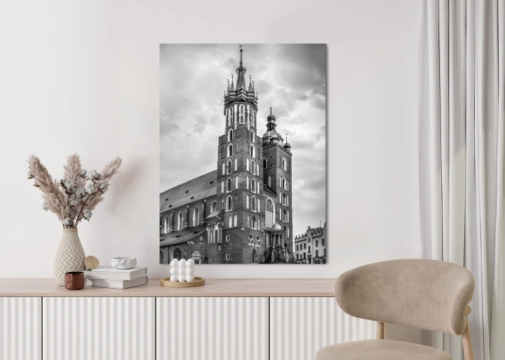 Plakat Czarno-Biała Fotografia Kościoła Mariackiego W Krakowie