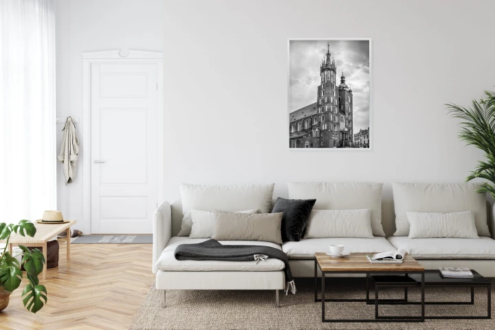 Plakat Czarno-Biała Fotografia Kościoła Mariackiego W Krakowie