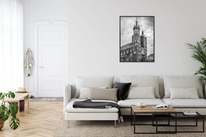 Plakat Czarno-Biała Fotografia Kościoła Mariackiego W Krakowie