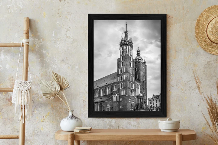 Plakat Czarno-Biała Fotografia Kościoła Mariackiego W Krakowie