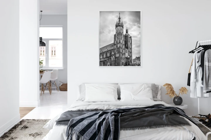Plakat Czarno-Biała Fotografia Kościoła Mariackiego W Krakowie