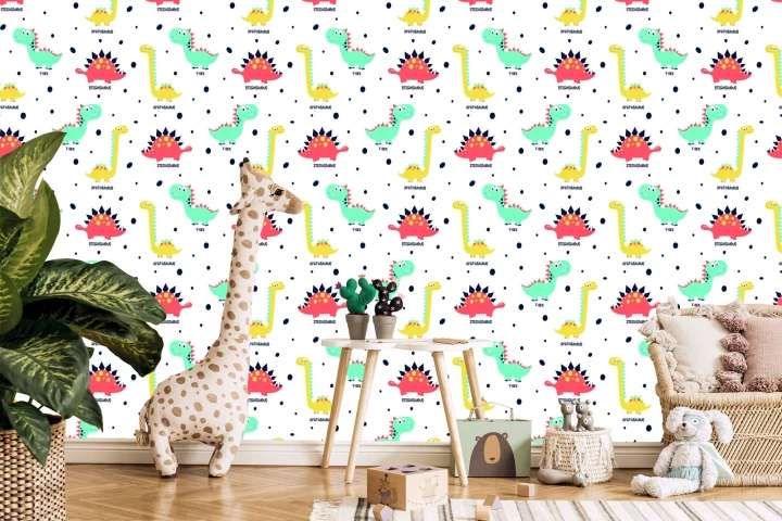 Tapeta Do Pokoju Dziecka Kolorowe Dinozaury Kropki