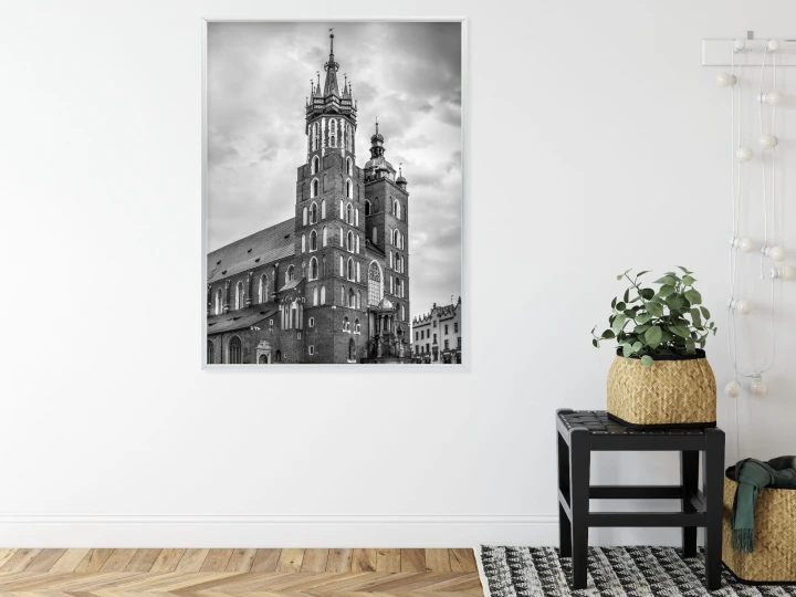 Plakat Czarno-Biała Fotografia Kościoła Mariackiego W Krakowie