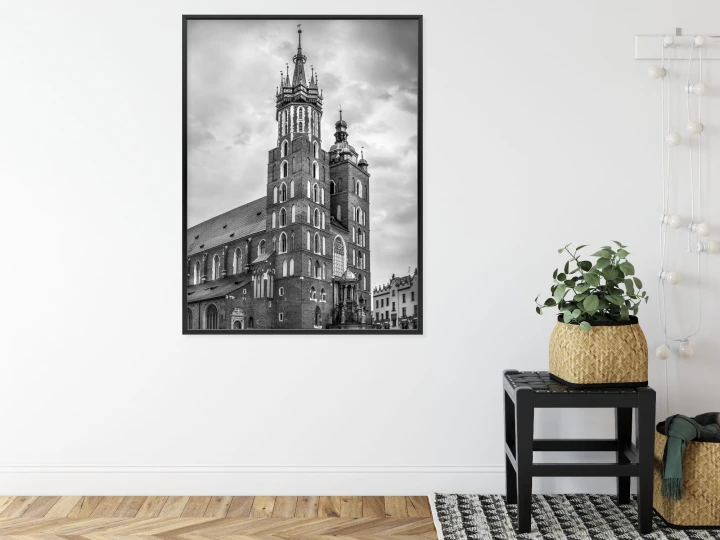 Plakat Czarno-Biała Fotografia Kościoła Mariackiego W Krakowie