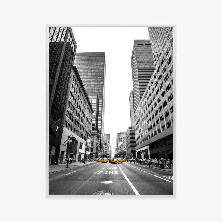 Plakat Nyc Żółte Taksówki Na Czarno Białej Ulicy