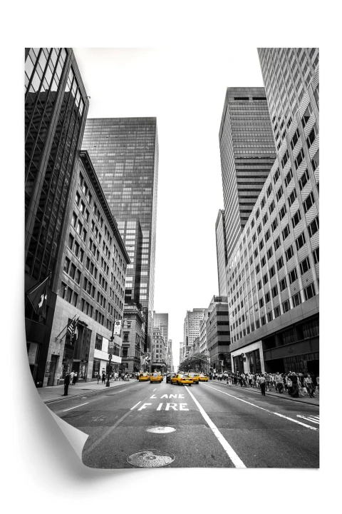 Plakat Nyc Żółte Taksówki Na Czarno Białej Ulicy