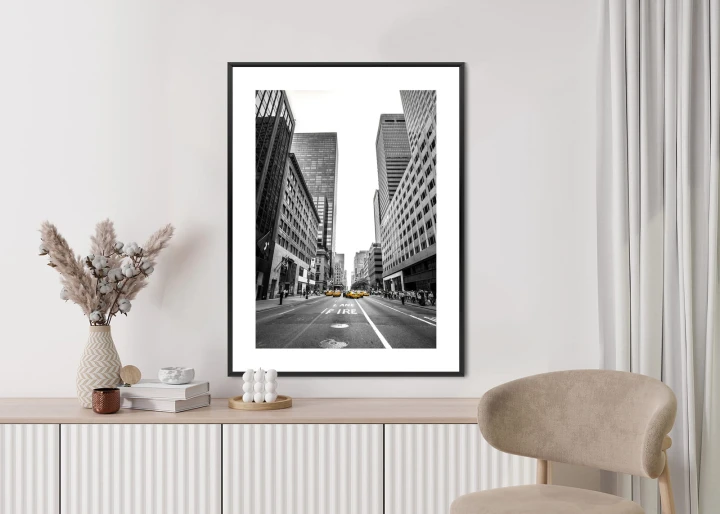 Plakat Nyc Żółte Taksówki Na Czarno Białej Ulicy