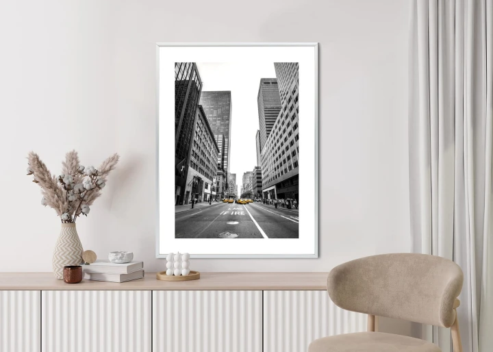 Plakat Nyc Żółte Taksówki Na Czarno Białej Ulicy