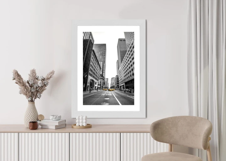 Plakat Nyc Żółte Taksówki Na Czarno Białej Ulicy