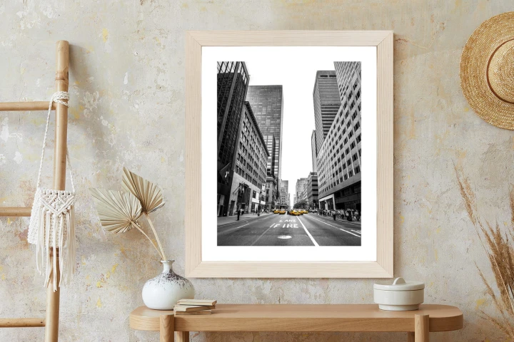 Plakat Nyc Żółte Taksówki Na Czarno Białej Ulicy