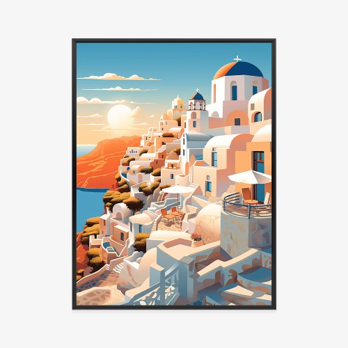 Plakat Zachód Słońca Nad Malowniczym Santorini