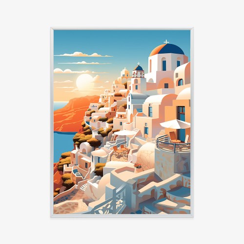 Plakat Zachód Słońca Nad Malowniczym Santorini