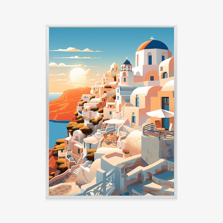 Plakat Zachód Słońca Nad Malowniczym Santorini