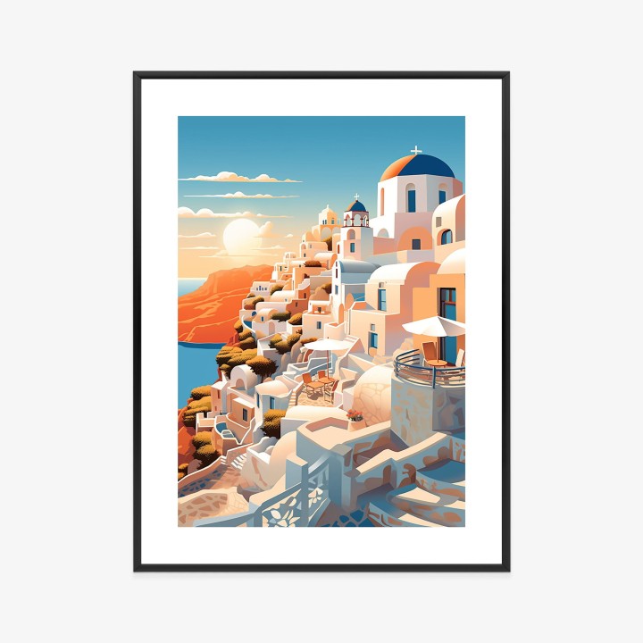 Plakat Zachód Słońca Nad Malowniczym Santorini