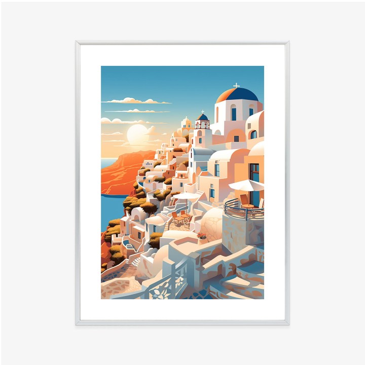 Plakat Zachód Słońca Nad Malowniczym Santorini