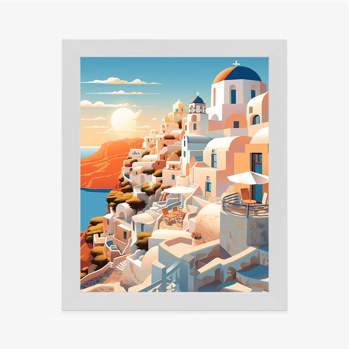 Plakat Zachód Słońca Nad Malowniczym Santorini