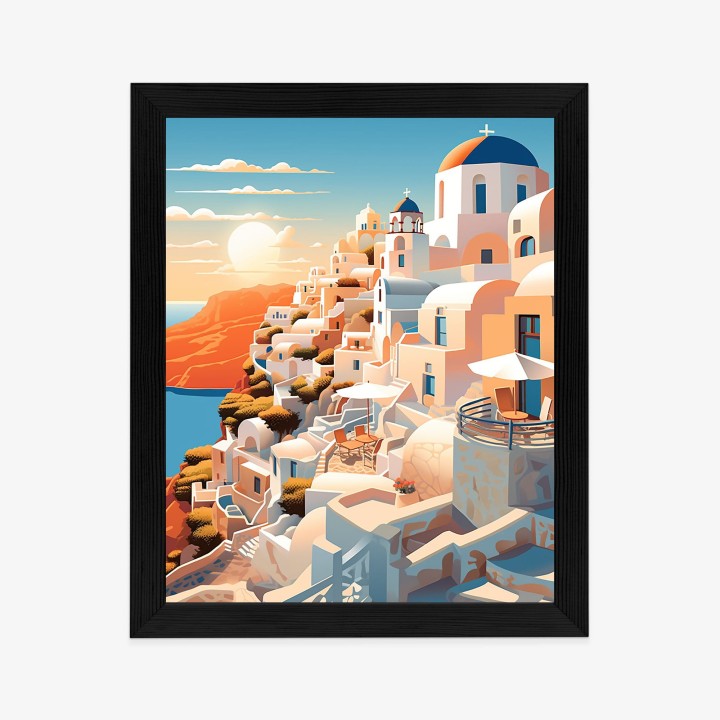 Plakat Zachód Słońca Nad Malowniczym Santorini