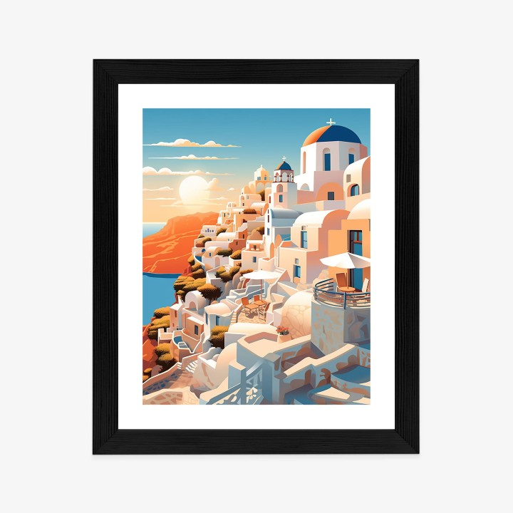 Plakat Zachód Słońca Nad Malowniczym Santorini