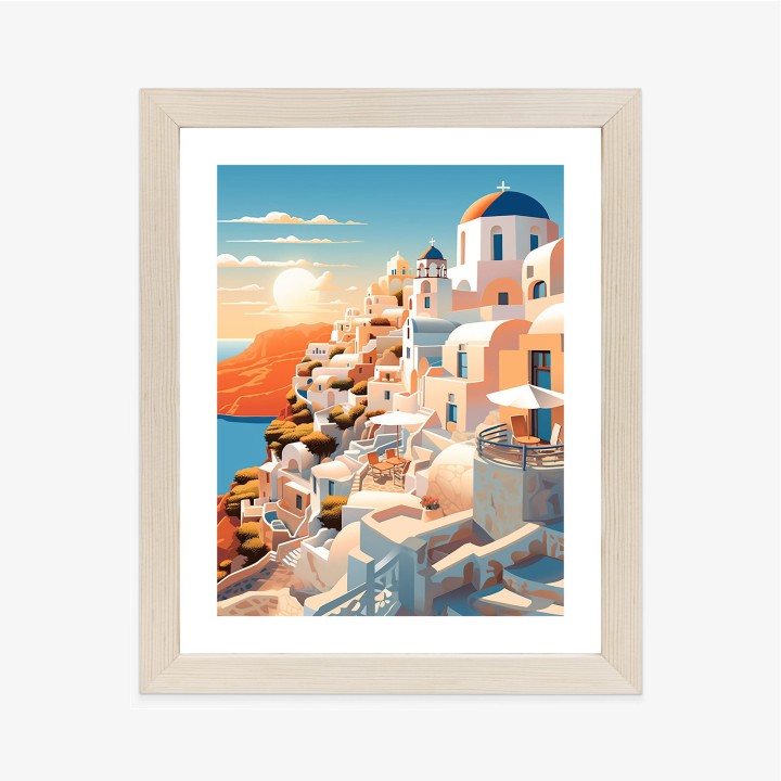 Plakat Zachód Słońca Nad Malowniczym Santorini