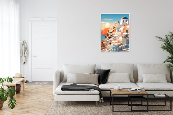 Plakat Zachód Słońca Nad Malowniczym Santorini