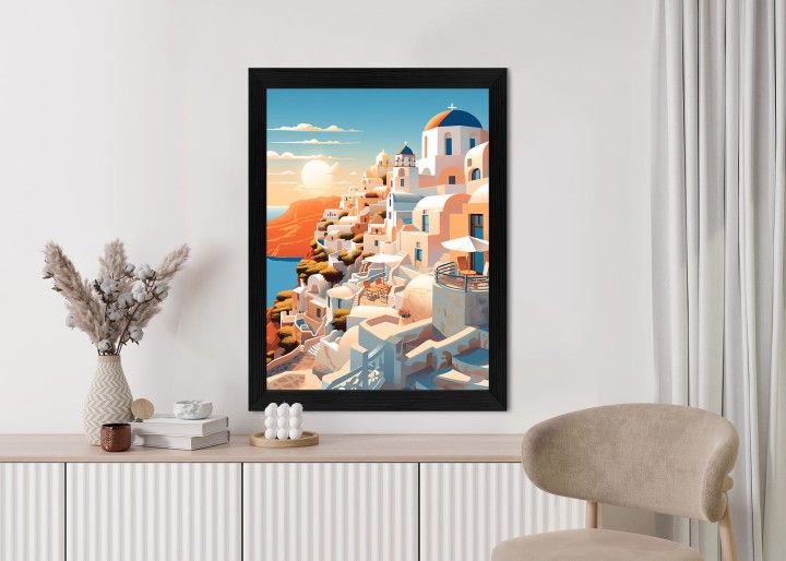 Plakat Zachód Słońca Nad Malowniczym Santorini