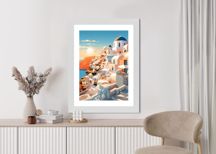 Plakat Zachód Słońca Nad Malowniczym Santorini