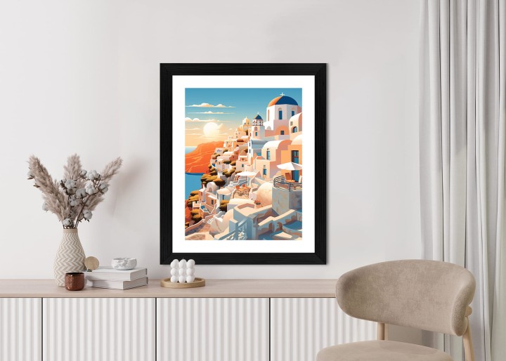 Plakat Zachód Słońca Nad Malowniczym Santorini