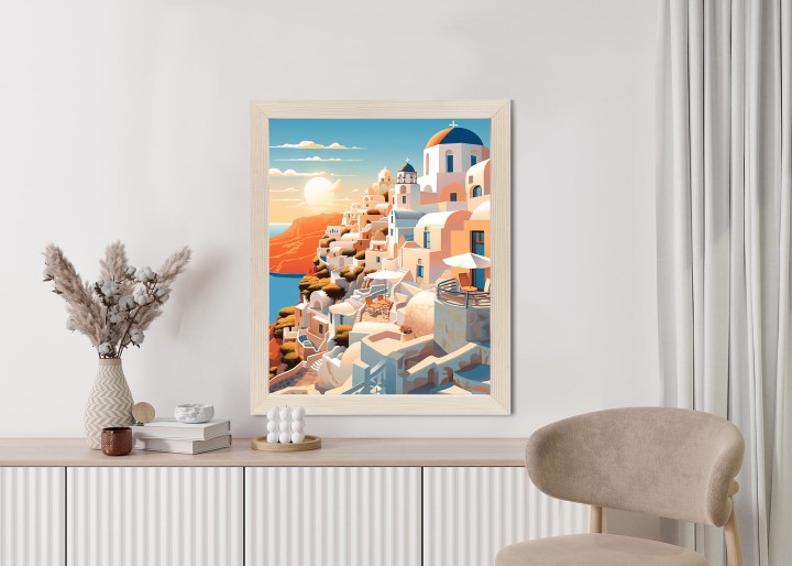 Plakat Zachód Słońca Nad Malowniczym Santorini