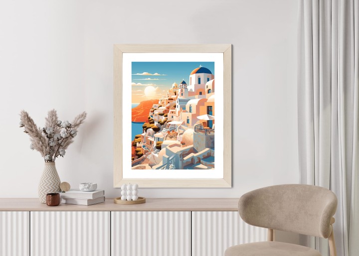 Plakat Zachód Słońca Nad Malowniczym Santorini