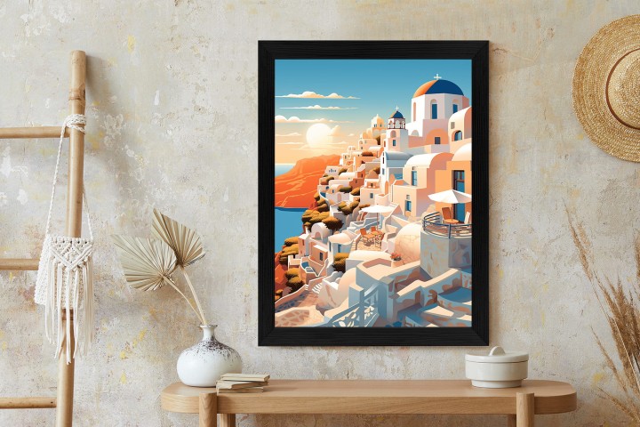 Plakat Zachód Słońca Nad Malowniczym Santorini