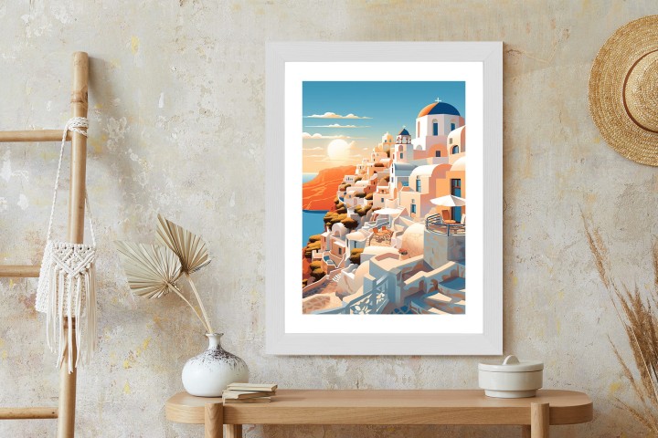 Plakat Zachód Słońca Nad Malowniczym Santorini