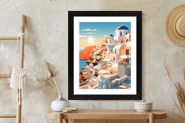 Plakat Zachód Słońca Nad Malowniczym Santorini