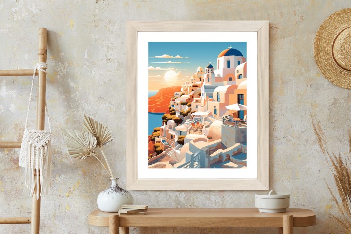 Plakat Zachód Słońca Nad Malowniczym Santorini