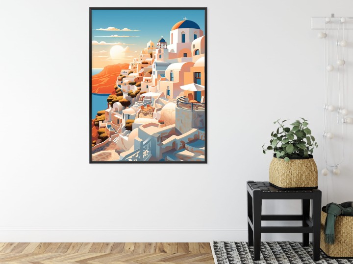 Plakat Zachód Słońca Nad Malowniczym Santorini