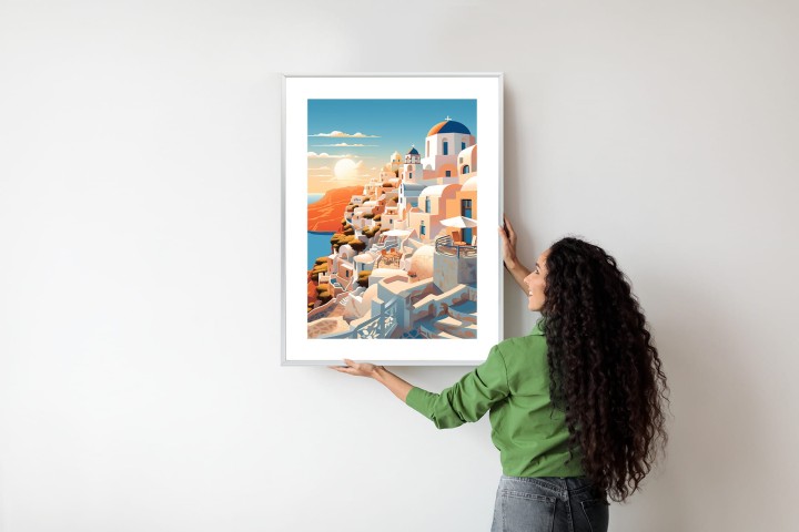 Plakat Zachód Słońca Nad Malowniczym Santorini