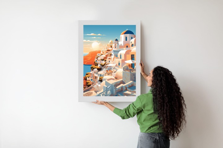 Plakat Zachód Słońca Nad Malowniczym Santorini