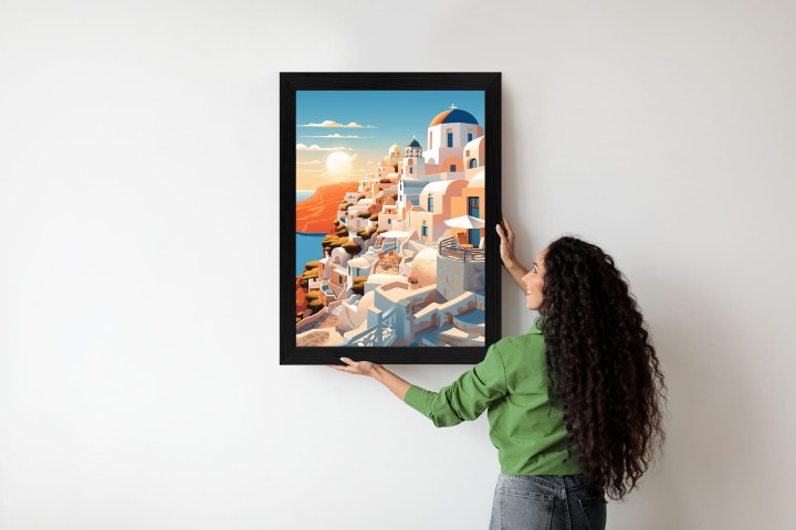 Plakat Zachód Słońca Nad Malowniczym Santorini