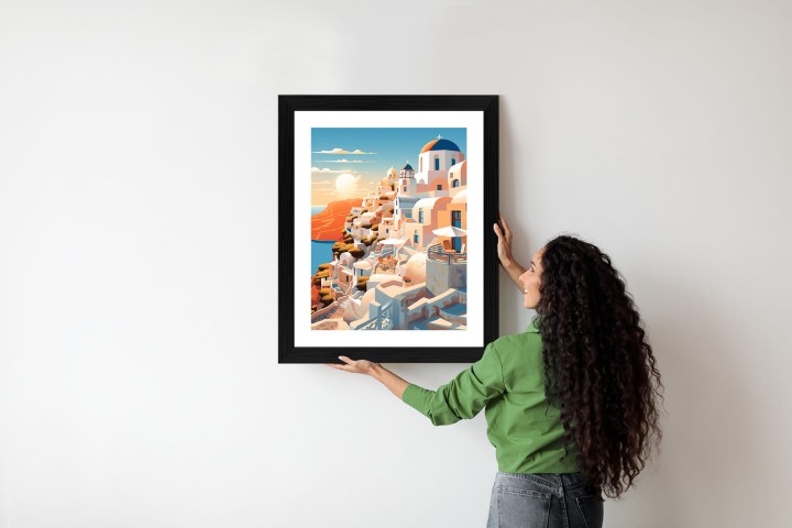 Plakat Zachód Słońca Nad Malowniczym Santorini