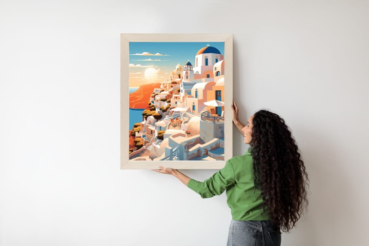 Plakat Zachód Słońca Nad Malowniczym Santorini