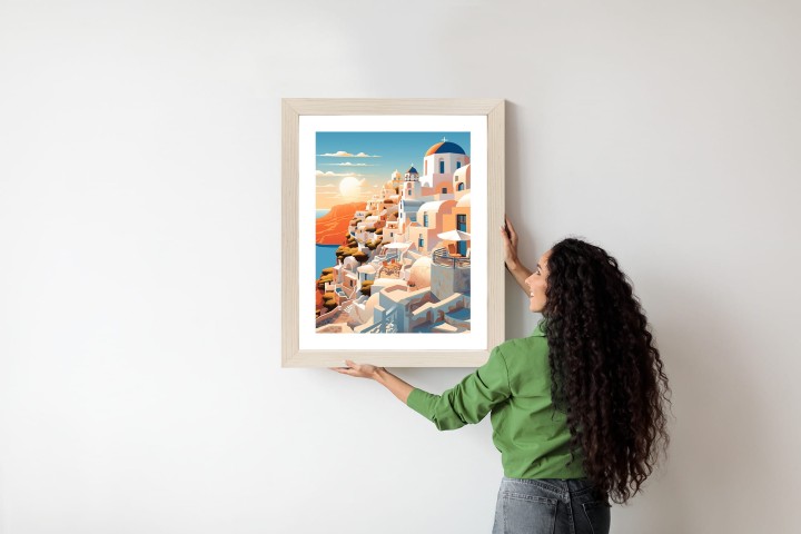 Plakat Zachód Słońca Nad Malowniczym Santorini