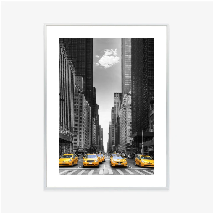 Plakat Czarno Biała Ulica Nowego Jorku Z Żółtymi Taksówkami