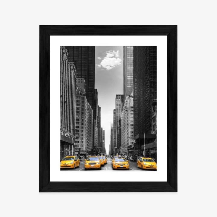 Plakat Czarno Biała Ulica Nowego Jorku Z Żółtymi Taksówkami
