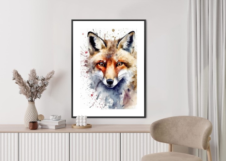 Plakat Akwarela Z Głową Lisa