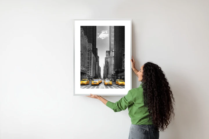 Plakat Czarno Biała Ulica Nowego Jorku Z Żółtymi Taksówkami