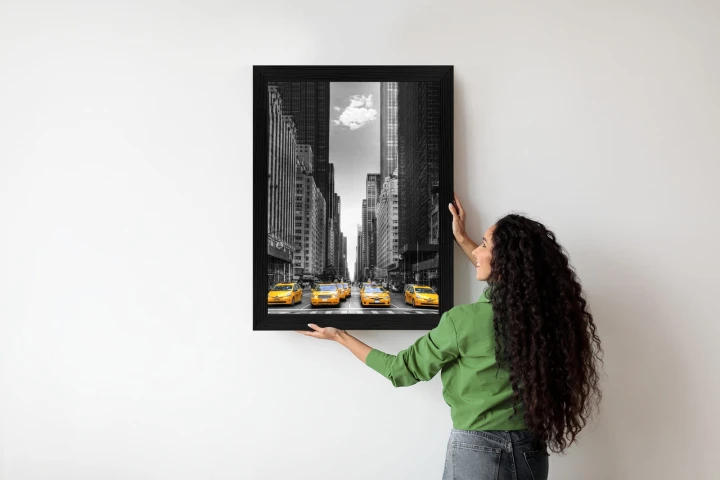 Plakat Czarno Biała Ulica Nowego Jorku Z Żółtymi Taksówkami