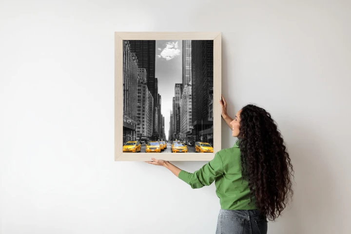 Plakat Czarno Biała Ulica Nowego Jorku Z Żółtymi Taksówkami