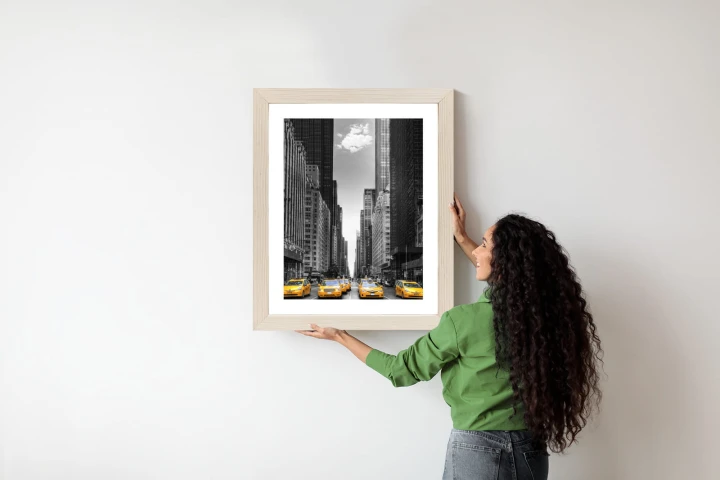 Plakat Czarno Biała Ulica Nowego Jorku Z Żółtymi Taksówkami