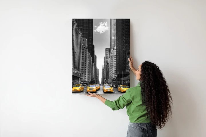 Plakat Czarno Biała Ulica Nowego Jorku Z Żółtymi Taksówkami